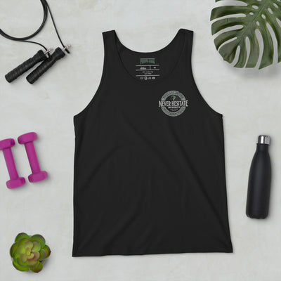 Never Hesitate Round Crest Black Tank Top