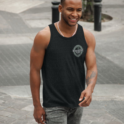 Never Hesitate Round Crest Black Tank Top